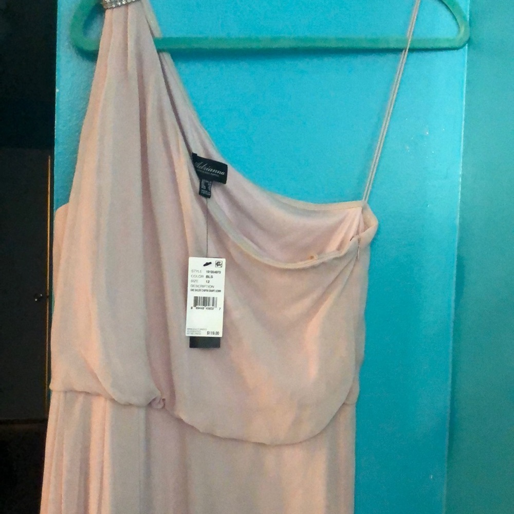 Grecian one shoulder evening gown Pale pink